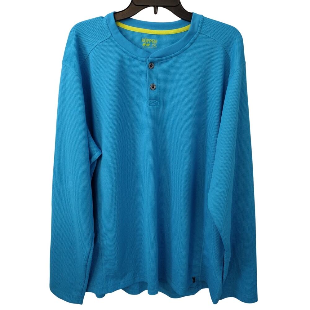 Koppen NEW Long-Sleeve Henley Waffle Tee in Neptune Blue Men's XXL
